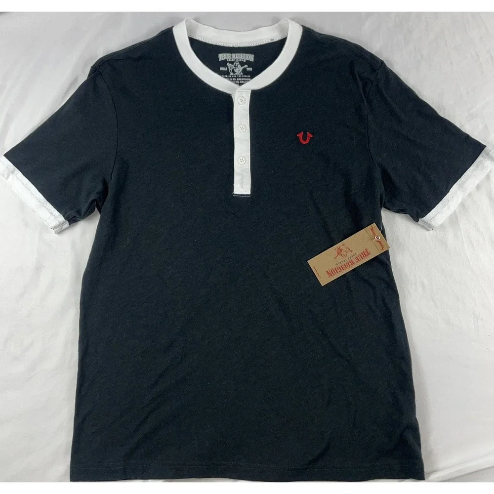 True Religion Black White Henley Size Mens M NWT 79$